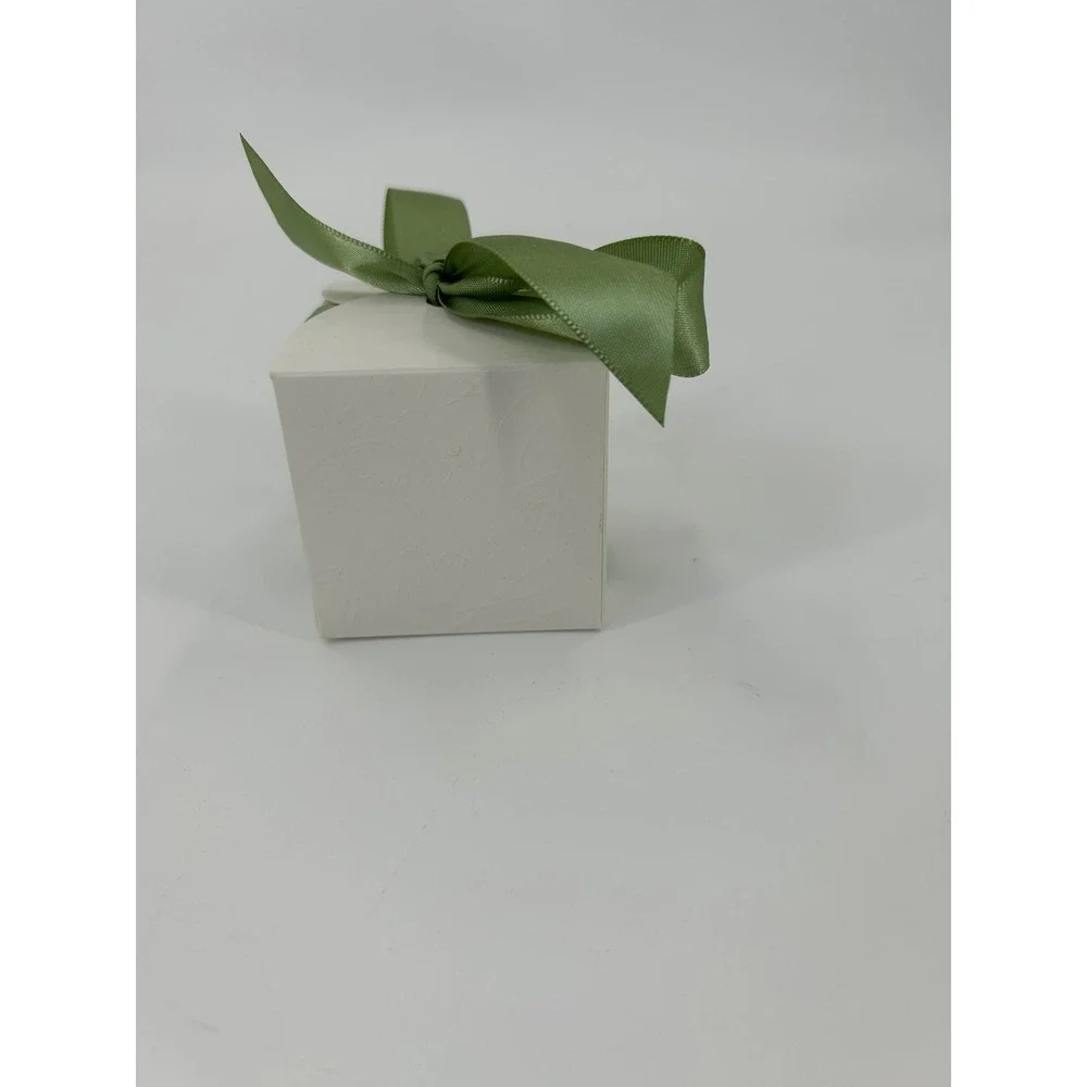 50 Pack White Especially For You Favor Boxes with‎ Green Ribbon 2.5 Inch